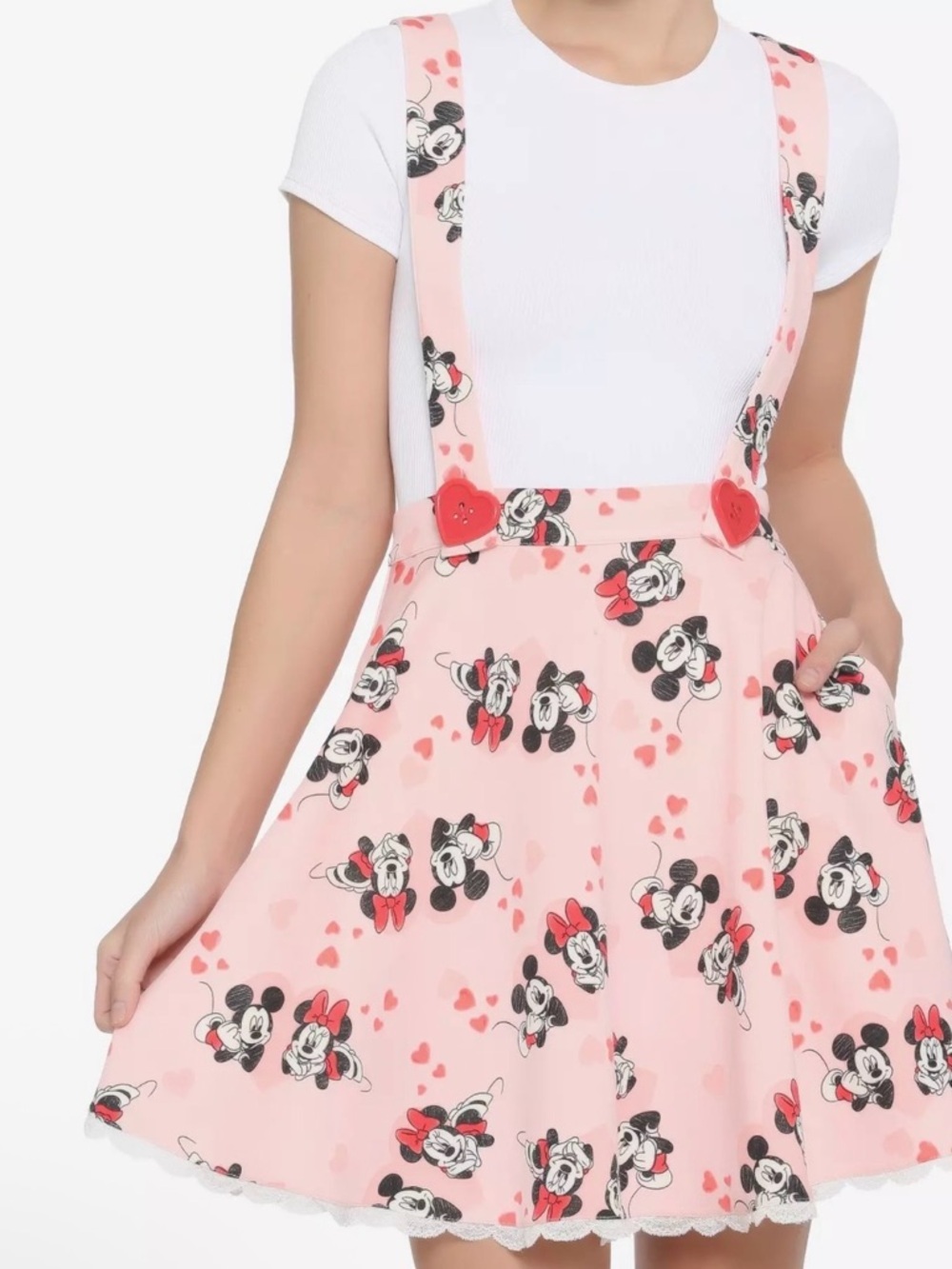 Hot Topic Disney Mickey Mouse & Minnie Mouse Hearts Suspender Skirt Size Small